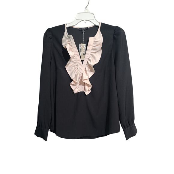J. Crew Long-sleeve ruffle-front top in satin crepe NWT - Picture 1 of 5
